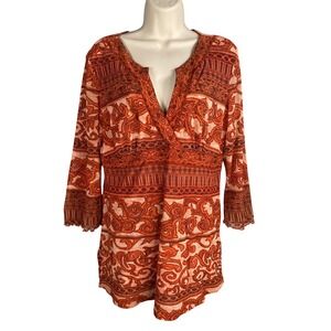 Vintage Y2k INC Babydoll Top Womens XL Mesh Paisley Indie Boho Chic Fairy Grunge